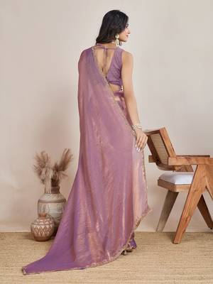 Wine color fendy chiffon saree with running blouse 4