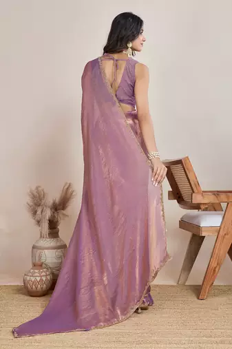 Wine color fendy chiffon saree with running blouse