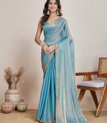 Sky blue color fendy chiffon saree with running blouse
