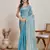 Sky blue color fendy chiffon saree with running blouse