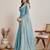 Sky blue color fendy chiffon saree with running blouse