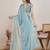Sky blue color fendy chiffon saree with running blouse