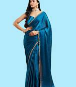 Rama color fendy chiffon saree with running blouse
