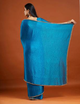 Rama color fendy chiffon saree with running blouse 2