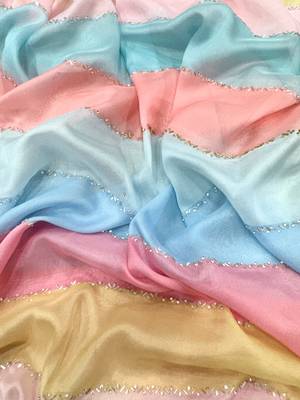 Multi Color Jarkhan Diamond And Katdana Work Tebby Silk Saree 3