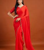 Red color fendy chiffon saree with running blouse