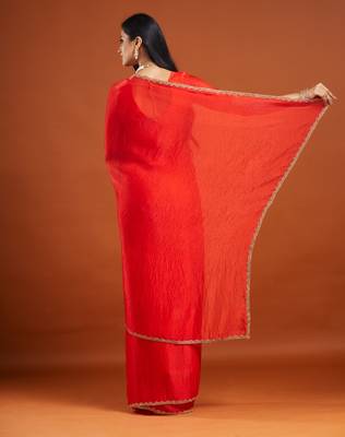 Red color fendy chiffon saree with running blouse 2