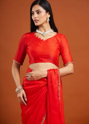 Red color fendy chiffon saree with running blouse 4