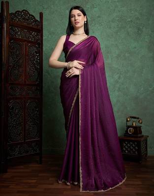 Purple color fendy chiffon saree with running blouse 1
