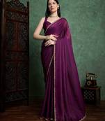 Purple color fendy chiffon saree with running blouse