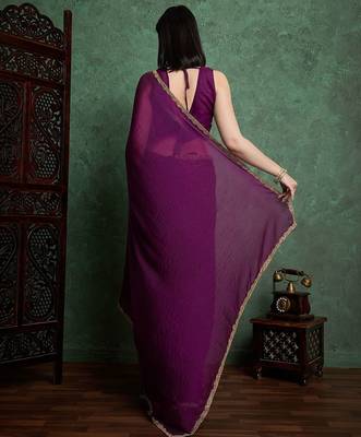 Purple color fendy chiffon saree with running blouse 3
