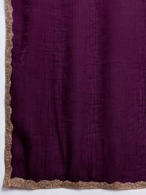 Purple color fendy chiffon saree with running blouse 4