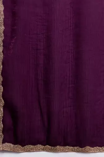 Purple color fendy chiffon saree with running blouse