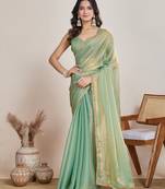 Pista color fendy chiffon saree with running blouse