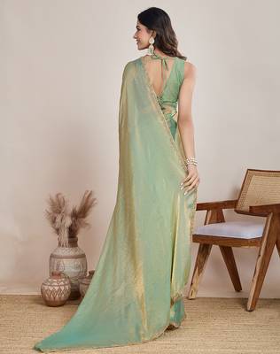 Pista color fendy chiffon saree with running blouse 3