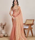 Peach color fendy chiffon saree with running blouse
