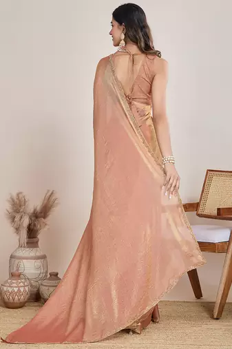 Peach color fendy chiffon saree with running blouse