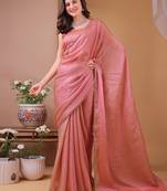 Pink color fendy chiffon saree with running blouse
