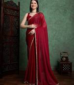 Maroon color fendy chiffon saree with running blouse