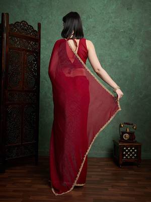 Maroon color fendy chiffon saree with running blouse 2