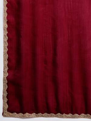 Maroon color fendy chiffon saree with running blouse 3