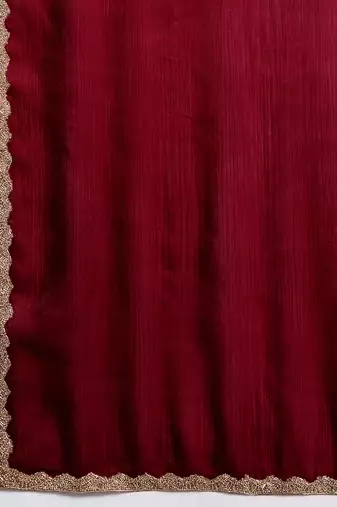 Maroon color fendy chiffon saree with running blouse