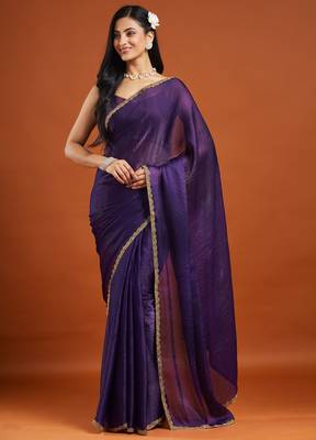 Magenta color fendy chiffon saree with running blouse 1