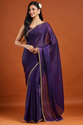 Magenta color fendy chiffon saree with running blouse