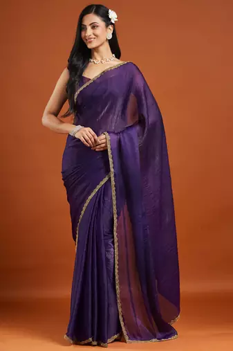 Magenta color fendy chiffon saree with running blouse