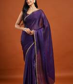 Magenta color fendy chiffon saree with running blouse