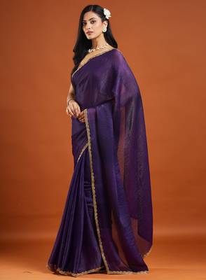 Magenta color fendy chiffon saree with running blouse 2