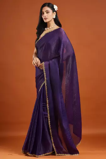 Magenta color fendy chiffon saree with running blouse