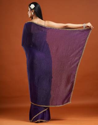 Magenta color fendy chiffon saree with running blouse 3