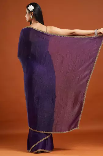 Magenta color fendy chiffon saree with running blouse