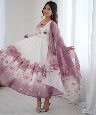 Mauve & White Printed Anarkali Suit 2