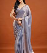Light blue color fendy chiffon saree with running blouse