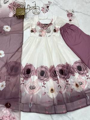 Mauve & White Printed Anarkali Suit 7