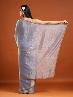 Light grey color fendy chiffon saree with running blouse 2