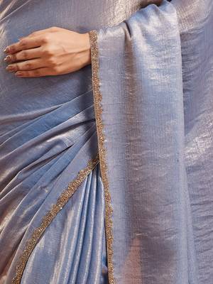 Light grey color fendy chiffon saree with running blouse 3