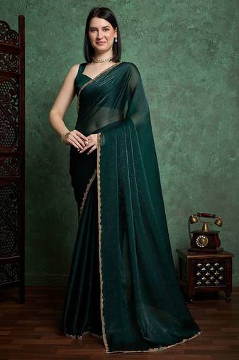 Green color fendy chiffon saree with running blouse