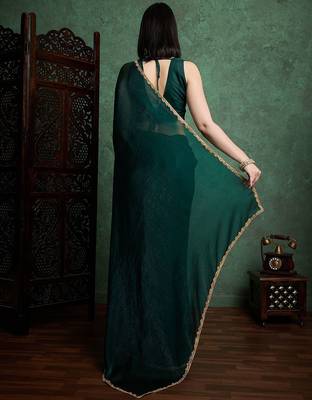 Green color fendy chiffon saree with running blouse 2