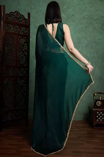 Green color fendy chiffon saree with running blouse