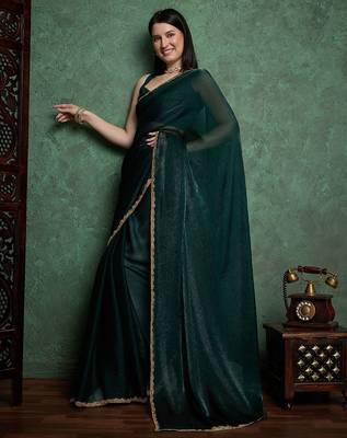 Green color fendy chiffon saree with running blouse 3