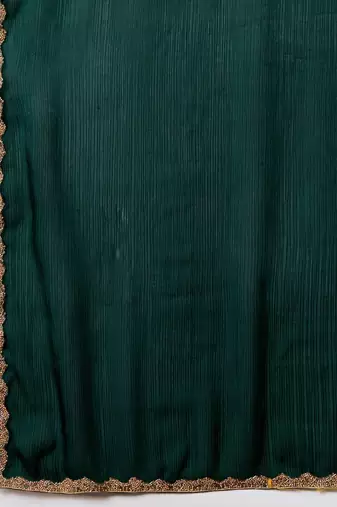 Green color fendy chiffon saree with running blouse