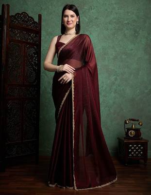 Brown color fendy chiffon saree with running blouse 1