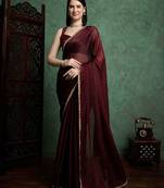 Brown color fendy chiffon saree with running blouse