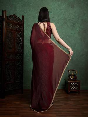 Brown color fendy chiffon saree with running blouse 2