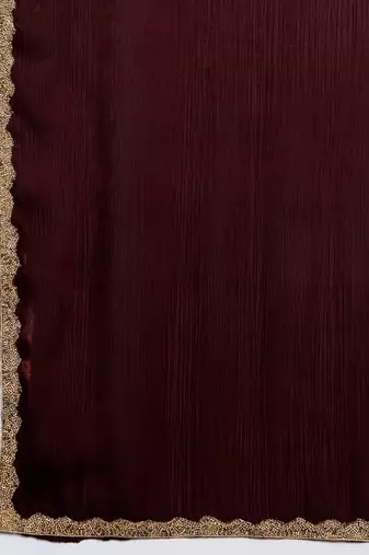 Brown color fendy chiffon saree with running blouse