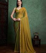 Gold color fendy chiffon saree with running blouse