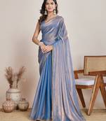 Light blue color fendy chiffon saree with running blouse